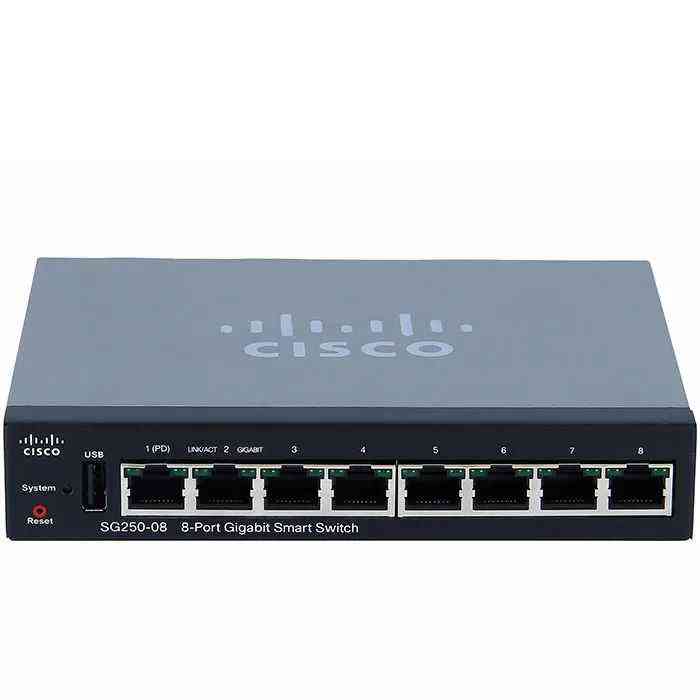 Cisco SG250-08 Network Switch - 8x Gigabit Ethernet, QoS, VLAN