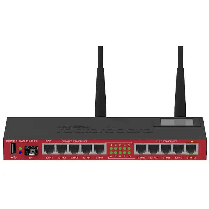 MikroTik RB2011UiAS-2HnD-IN Router - 8x Gigabit Ethernet, PoE, SFP, Touchscreen LCD