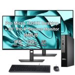 Dell - Upgraded - Pro Micro Mini Desktop, 24" Monitor 2 Pack (16GB DDR5, 512GB SSD), Intel i5-14500T, Intel UHD 770, RJ-45, Windows 11 Pro - Black