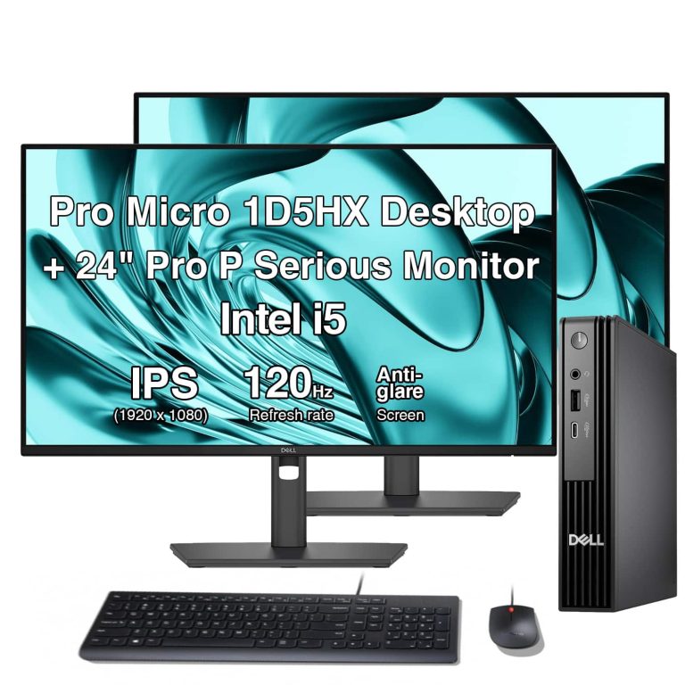 Dell - Upgraded - Pro Micro Mini Desktop, 24" Monitor 2 Pack (16GB DDR5, 512GB SSD), Intel i5-14500T, Intel UHD 770, RJ-45, Windows 11 Pro - Black